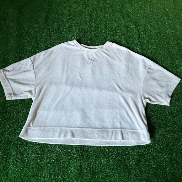 Puma Short Sleeve Crew Neck Classics Towelling Oversized Cream T-Shirt Size M - Picture 1 of 14